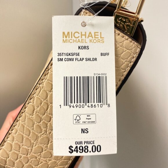 Michael Kors 35T1GKSF5E Kors Small Crocodile Embossed Flap Shoulder Bag in Buff - Picture 5 of 10